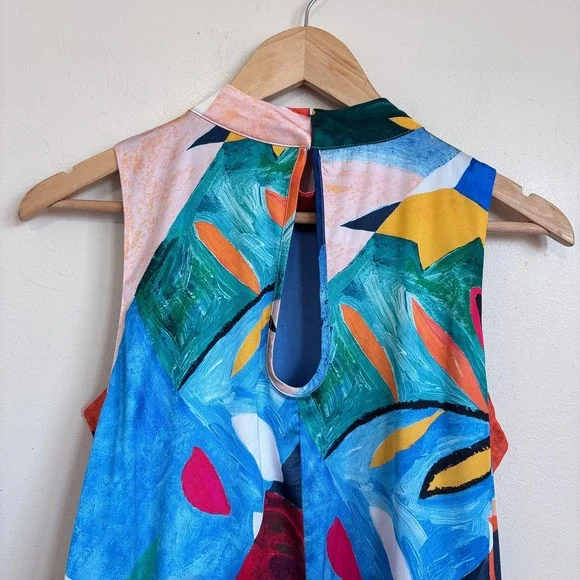 Nicole Miller Womens Artsy Maxi Dress Size L Colorful Resortwear Wedding Guest - Picture 6 of 9